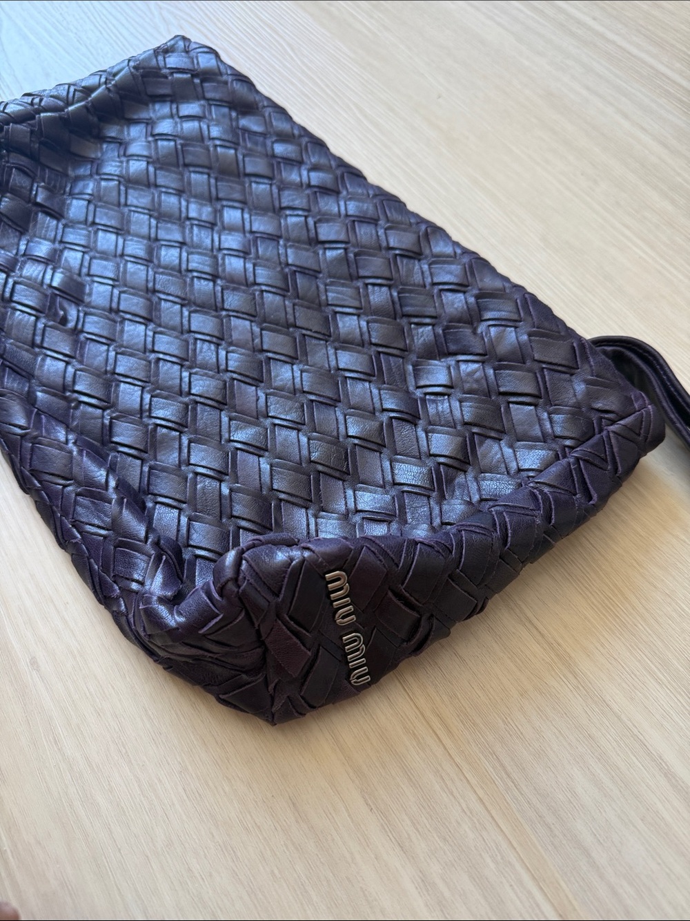 *** Like New*** Miu Miu Woven Leather Messenger Bag in Dark Purple